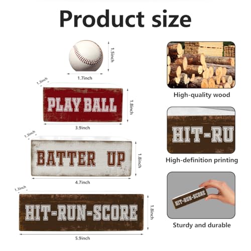 4 Pcs Baseball Table Decorations Sports Wooden Desk Sign Baseball Tiered Tray Decor Tabletop Centerpiece for Birthday Party Home Bedroom Teens Room Mantel Shelf - color: Baseball