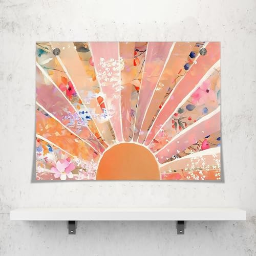 Abstract Sunrise Canvas Wall Art, Boho Orange Blush Sun Poster,Horizontal Boho Sun Print,Watercolor Floral Painting Sunshine Wall Decor 12x16in Unframed - color: Sunrise Unframed, size: 12"L x 16"W