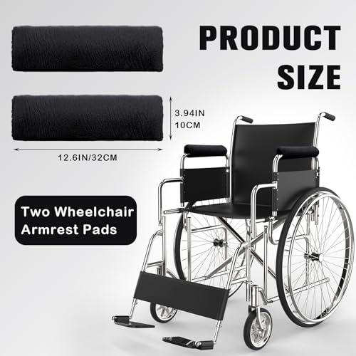 Threlaco 2 Pcs Wheelchair Armrest Covers Soft Fluffy Foam Wheelchair Armrest Pads Non Slip Arm Rest Cover Cushion Pad for Armchairs Office Chairs(Black) - color: Black