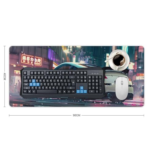 Gaming Mouse Pad, JDM R35 Car Mouse Pad, White City Neon Desk Mat, Extended 35.4" x 15.7" for Office Home, Non-Slip Rubber Keyboard Mat Decor, Computer Accessories Office Organizers Supplies - color: White Street Cars, size: 35.4" x 15.7"