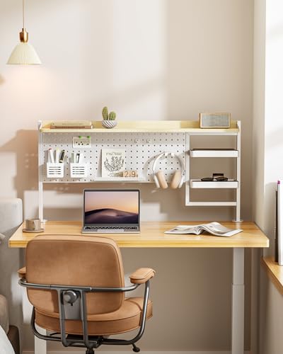 PEGZONE Clamp on Desk Shelf, 44" Desktop Shelving System, White | with Pegboard and Accessories, Desktop Organizer with 2-Tier Shelf, Desk Pegboard for Gaming Office - color: White