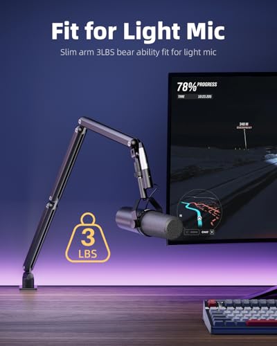 TODI Mic Arm for Lightweight Mics, Microphone Arm Rotatable, Storable Desk Mic Stand for Bear 3LB with Mount Clamp, Mic Stand Boom Arm with Cable Channel with 3/8'' 5/8'' Thread for Podcast, Gaming - color: Black
