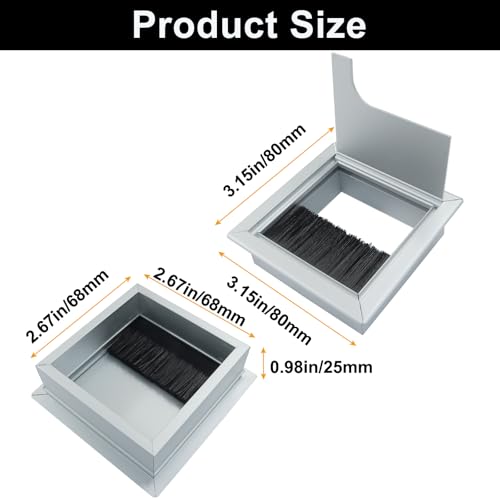 Cable Grommet, 80mm x 80mm Square Hole Cover for Desk Organizers, Silver Desk Grommet Hole Cover for Computer Desk Table - color: Silver, size: 80 x 80mm