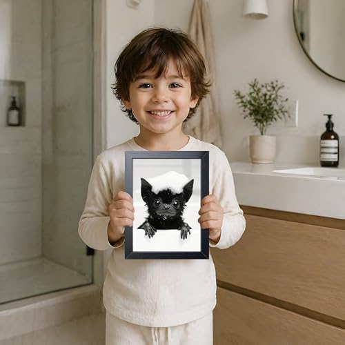 Funny Bat Bathroom Wall Art, Black and White Cute Animal Canvas Print Poster, Gothic Farmhouse Bat Wall Decor Painting, Humorous Halloween Restroom Picture Home Decoration 8x10 Inch Framed - color: Bats Taking a Bath, size: 10"L x 8"W