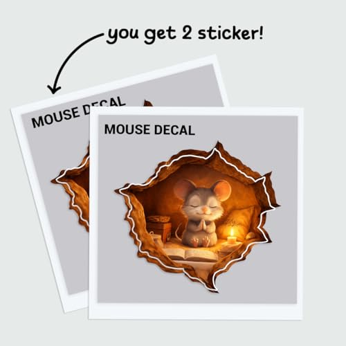 2Pcs Cute Prayer Mouse Stickers Removable Peek A Boo Mouse in Mouse Hole Decal Sticker, Mouse Hole in The Wall Sticker with 3D Effect for Wall Decoration, Funny Gift, Potty Training, Prank 8 Inches - color: D23, size: 8 Inches