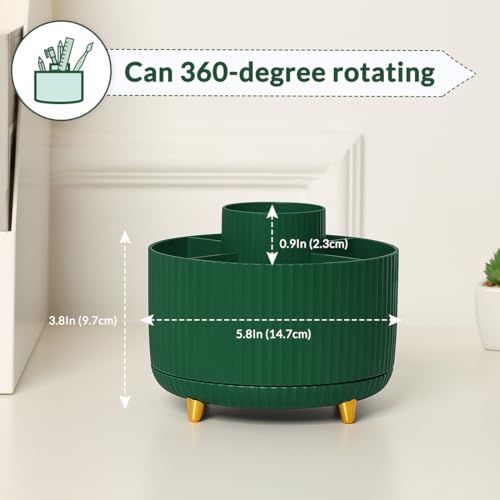 SKYDUE 360 Degree Rotating Desk Organizer, Dual-Purpose Pencil Pen Holder for Desk, Rotating Desk Pen Organizer with 5 Slots, Art Supplies, Pencil Cup for Office, School, Home - color: DarkGreen_1Pack