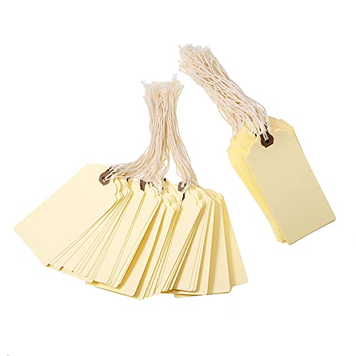 Outus 60 Pcs 4 3/4-in x 2 3/8-in Blank Large Paper Gift Tags with String and Reinforced Eyelet Wire Writable Price Tags Shipping Labels Inventory Labels(Ivory) - color: Ivory, size: Solid Style