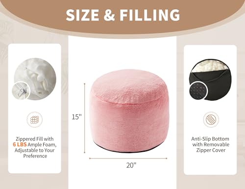 WSOFRLAC Foot Ottoman 20"x15", Small Foot Rest Pouf Ottoman Cover Round with Sponge, Small Foot Rest Filled Foot Pouf Ottomans Stuffed Pink Mushroom Modern Hassock Footstool Footrest for Couch - color: Pink, size: 20"D x 20"W x 15"H
