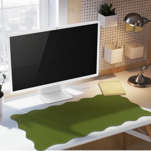 Hahafelt Scalloped Desk Mat Large Desk Pad Cute Coquette Table Mat Back to School Preppy Table Make up Pad Nonslip Graduation Gift with Stitching Waterproof Gaming(Dark Green,31.5 x 15.8 Inches) - color: Dark Green, size: 31.5 x 15.8 Inches