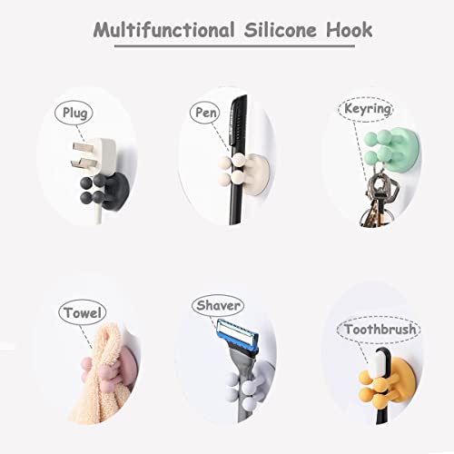 4 Pcs Silicone Waterproof Toothbrush Holders,Multi-Function Self Adhesive Hooks for Hanging Key Clothes Towel Cable for Kitchen Bathroom Home Office Mixed - color: Mixed