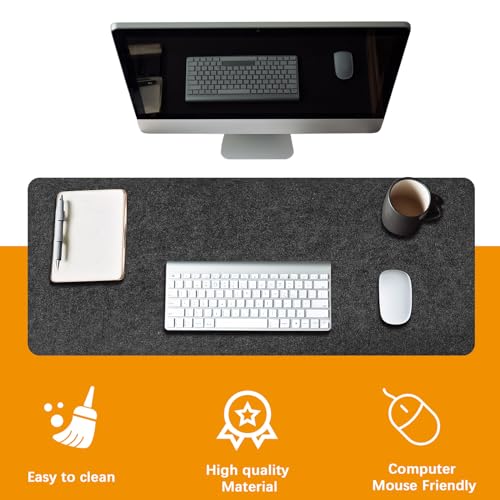 2 PCS Large Felt Desk mat, 40''x16'' with Non-Slip Full Desk Mouse Pad,Office Computer Desk for Keyboard Mat,Felt Desk Mat for Desk Pad Protector(100x40cm) - color: 2 Pcs Dark Gray