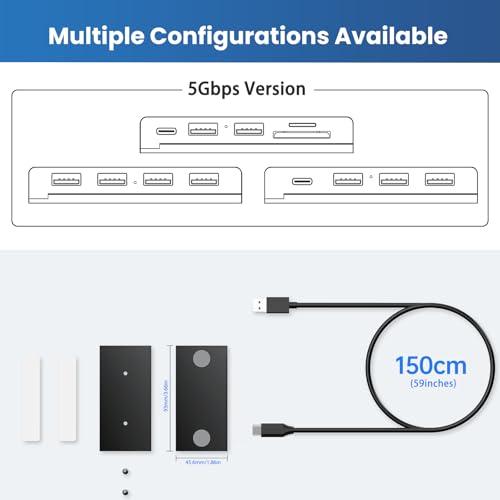 EJAY 10Gbps Magnetic USB-C Hub, 4-Port USB 3.2 Gen2 Desktop Hub with 47" Extra Long Cable, Aluminum USB C Splitter, Under Desk Mount Multi Port USB Hub for MacBook, PC, Surface, SSD, Black - color: Black