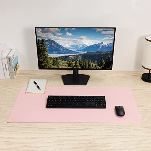 Wolaile PU Leather Desk Pad Blotter,Light Pink Waterproof Office Desktop Mat for Women,36x17in Non-Slip Large Mouse Pad Writing Protector - color: Pink