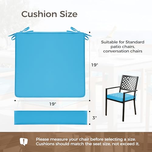UNIKOME Outdoor Chair Cushions Set of 4, Water Resistant Patio Seat Cushions with Ties for Outdoor Furniture, High-Density Foam, UV & Fade Resistant, Piped Edge – 19" x 19" x 3", Teal - color: 03 Teal, size: 19" W X 19" D X 3" H