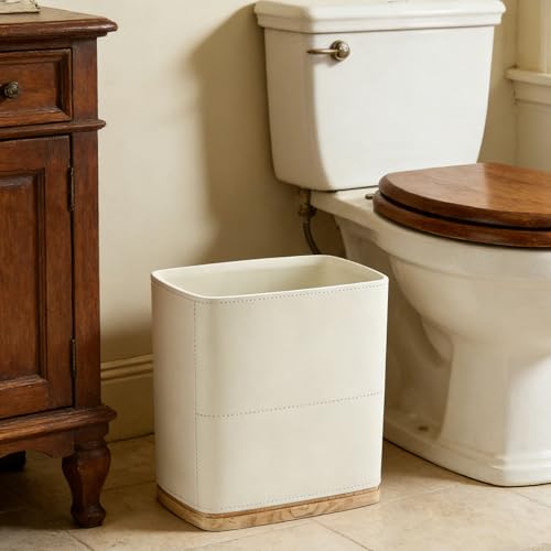 Polytree Bathroom Trash Can 1.8 Gallon(7 Liter) Small Kitchen Garbage Can,Decor Wastebasket for Bedroom Office,Resin Hand-Carved Leather Beige - color: C-Beige