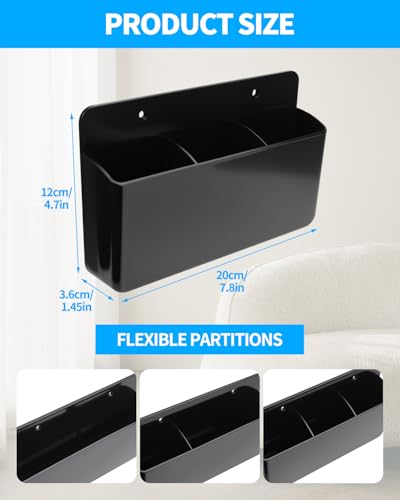 1 PCS Adhesive Remote Control Holder Wall Mount, 3 Slot Adjustable Remote Holder for TV Controller with Hollow Bottom for Charging, Wall Pen Holder for Home Office School (Black, 1) - color: Black, size: 1