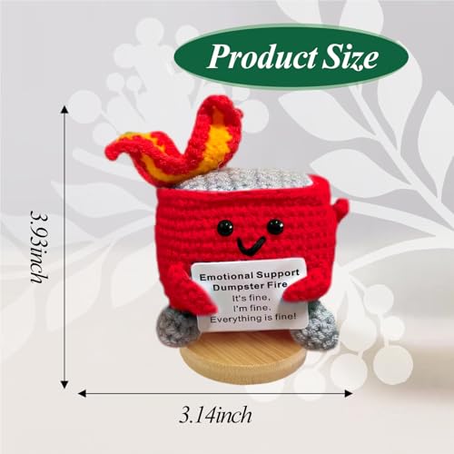 Emotional Support Dumpster Fire - Positive Crochet Birthday Easter Basket Stuffers Essentials Gift for Women Men Girls Coworker Friend, Handmade Knitted Doll for Home Office Accessories Decor (Red) - color: Red