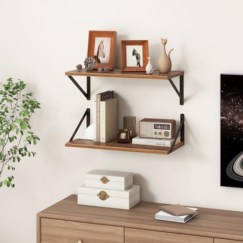 Fun Memories 20 Inch Floating Shelves, Deep Wall Shelves for Kitchen, 20 x 10 Floating Shelf for Living Room, Bedroom, Farmhouse Floating Shelves for Home Decor Storage, Walnut, Set of 2 - color: Walnut, size: 20"W x 10"D