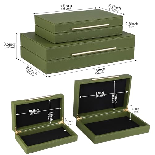 HofferRuffer Faux Leather Decorative Boxes Set of 2, Large Nesting Keepsake Box Accessory Organizer Jewelry Organizer with Hinged Lid, Stacking Storage Box Container for Home or Office (Green) - color: Green