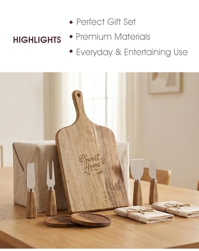 Charcuterie Board Set, 9-Piece Acacia Wood Cheese Board Gift Set with Knives, Serving Tray for Entertaining, Housewarming Gift, Wedding Gift for Couples, New Home Gifts - size: 15.7 inch