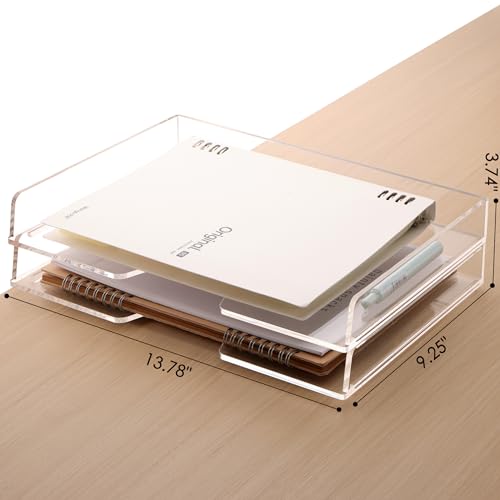 SANRUI 2-Tier Acrylic Paper Tray Organizer, Clear Stackable File Organizer for Desk, Paper Sorter Desk Organizer for Home Office Supplies - style: Enlarged File Trays 2 Tier