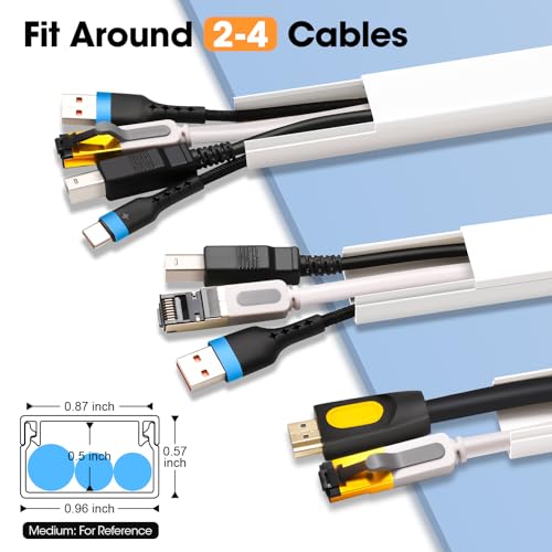YesBes 116in Cord Hider Kit, Cord Covers for Wires on Wall, Paintable Cable Raceway, Cord Hider for Wall Mount tv, tv Cable Hider Wall kit, Wire Covers for Cords, W0.96in X H0.57in, White - color: 116in, size: 116in