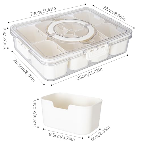 Dingerjar Divided Serving Tray with Lid and Handle - Snackle Box Charcuterie Container for Portable Snack Platters - Clear Organizer for Candy, Fruits, Nuts, Snacks - Perfect for Party, Entertaining - color: White