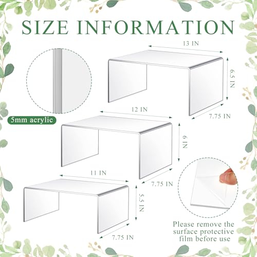 RattanView 3 Pcs Extra Large 13,12,11 Inch Acrylic Display Risers Clear Acrylic Shelf Riser Display Stands 5 mm Thick Rectangular for Collectibles Figures - size: 13, 12, 11 Inch
