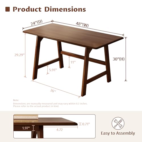 IOTXY Solid Wood Writing Table - 48" W x 24" D Minimalist Computer Desk for Home Office, Work, Study, Creativity, and PC Workstation, Walnut - color: Walnut, size: 48" W