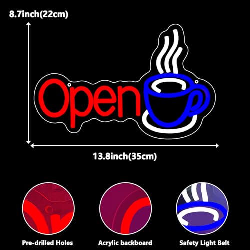 Coffee Open Neon Sign, Coffee Led Neon Light Signs for Coffee Bar Wall Decor Business Light up Sign for Coffee Station Cafe Shop Store Gift Dimmable USB Powered(13.8"*8.7") - style: COFFEE OPEN