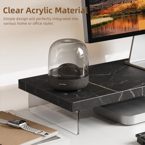 Dual Monitor Stand Riser, 40" Large Computer Monitor Stands for 2 Monitors, Wooden Desktop Organizer Shelf for Office Desk Computer, Laptop, TV, Monitor, Printer - color: Black Stone, size: 40*10 Inch