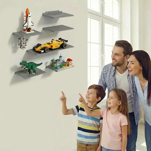 TERDEWE 6 Pack Floating Shelves for Wall Compatible with Lego Building Bricks,16x13 Studs for Display and Protect Completed Legos Projects, Dual-Sided Display Shelves for Room Decor Grey - color: Grey