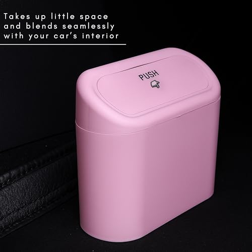 mg mega oto market Car Trash Can with Lid Mini Trash Can | Auto Dustbin Garbage Organizer | Car Accessories for Interior, Garbage Bin for Home, Office | Essential Multi-Purpose (Pink) - color: Pink