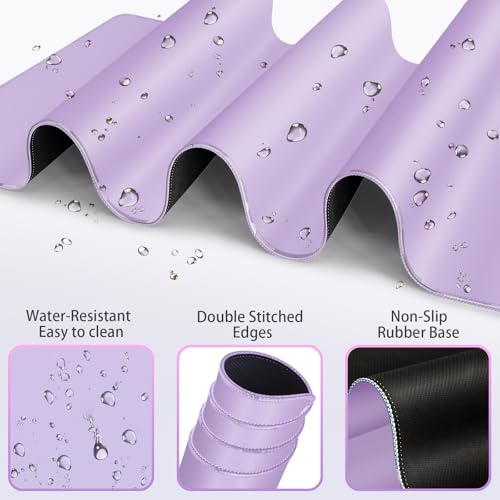 Desk Mat Purple, Large Gaming Mouse Pad with Wrist Rest, 4in1 XXL Mousepad+Keyboard Wrist Rest+Mouse Pad Wrist Support+Cup Coaster Set Ergonomic Computer Desk Arm Wrist for Decor Home Office Women - color: Vanilla Purple