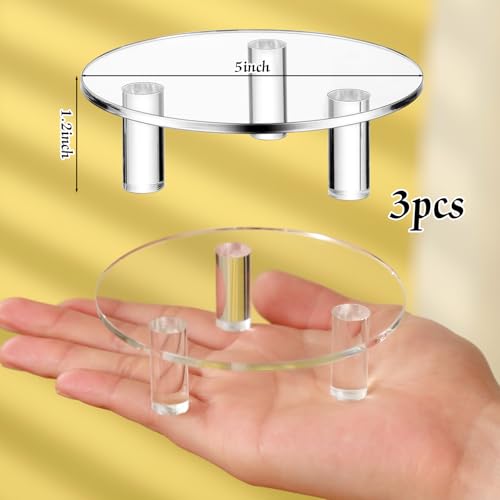 3 Pcs Acrylic Risers Round 5″ Clear Display Stands Small Cake Candle Plant Jewelry Rings Earrings Figurines Stand for Centerpieces Decor Collectibles Table Organizer - size: 5”