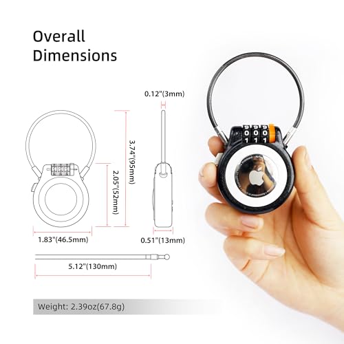 Lockable AirTag Holder with 3-Digit Combination Lock, Metal Case Compatible with Apple Air Tag, Anti-Theft Tracker AirTag Lock for Luggage, Suitcase, Backpack, Travel Gear, Car Tracking - color: Black+Black