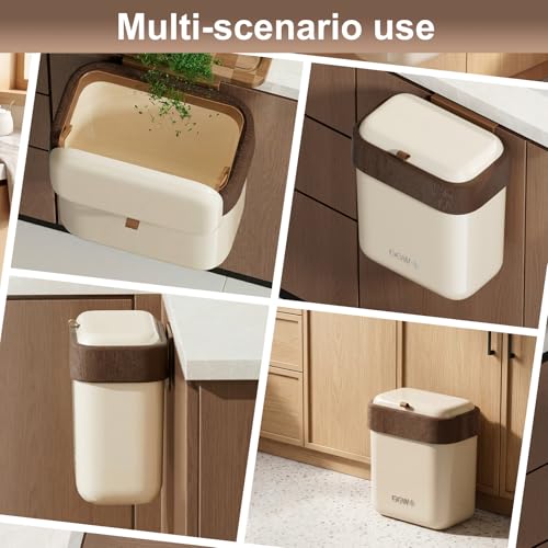 Large 3.9 Compost Bin Kitchen with Lid, Under Cabinet Waste Bin for Kitchen Cupboard, Reusable Waste Container for Office, Bathroom, Bedroom, Cream - color: White