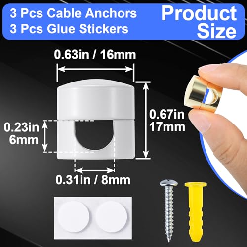 SmallCat 3 Sets Charger Holders for Cords, Adjustable Cable Anchor Holders, Adhesive Metal Cord Clips, Cable Management Wire Organizers for Desk, Office, Nightstand - Black, Red Bronze, White - color: Black, Red Bronze, White, 3 Sets, size: 3 Sets