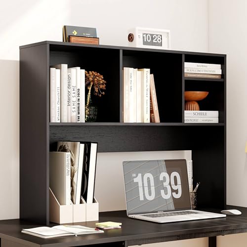 Tangkula Desktop Bookshelf, Countertop Storage Hutch with 4 Shelves for Computer Desk, Desktop 2-Tier Display Rack, Multipurpose Wood Desk Hutch Storage Organizer for Dorm Office Home (Black) - color: Black, size: 4 Shelves