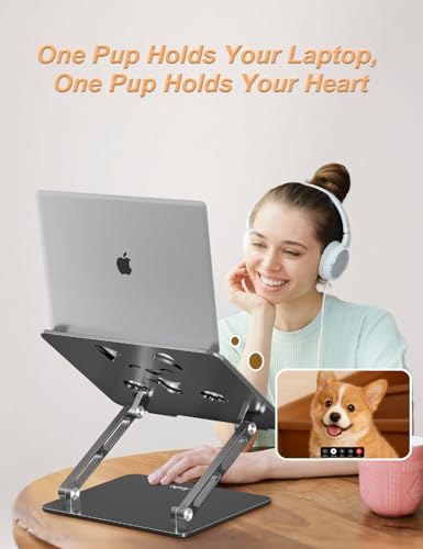 Aoviho Laptop Stand for Desk-Adjustable, Foldable, Portable, Ergonomic Aluminum Notebook Riser with Unique Puppy Shaped Vent, Desk Gift for 10"-17.3" Devices Mac, Dell, HP, Lenovo, Samsung, Gray - color: Gray