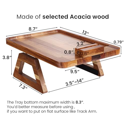 Acacia Wood Couch Arm Tray with 360°Phone Holder,Folding Sofa Armrest Tray,Couch Arm Table Clip-On Couch Desk for Drinks,Snacks,Phone,Remote Control - style: Phone Holder