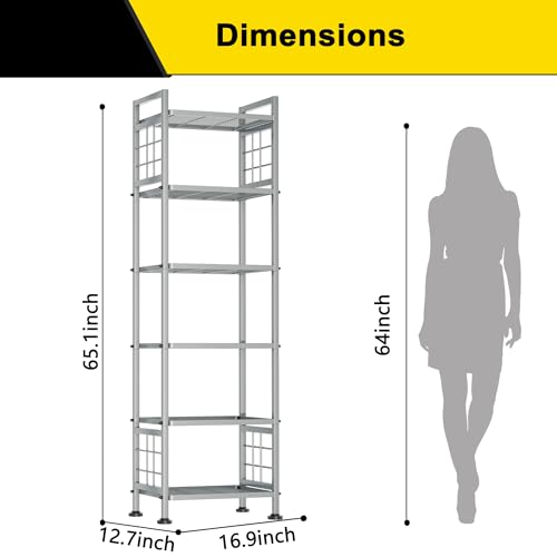 GIOTORENT 6-Wire Standing Storage Shelf, Metal Shelving Unit Pantry Rack for Laundry Kitchen Bathroom Organizer(Silver) - color: Silver, size: 12.7D x 16.9W x 65.1H (6Tier)