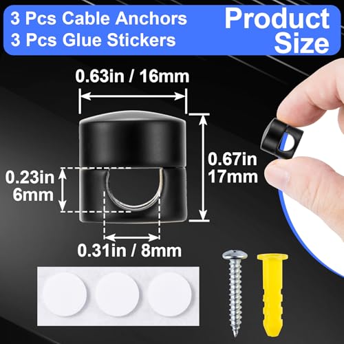 SmallCat 3 Sets Charger Holders for Cords, Matte Black Color Adjustable Cable Anchor Holders, Adhesive Metal Cord Clips, Cable Management Wire Organizers for Desk, Office, Nightstand - color: Matte Black, 3sets, size: 3 Sets