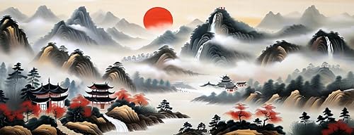 Large Gaming Mouse pad,Chinese Sun Mountain Tower Garden Fashion Anti Slip Rubber Base Mouse pad, Suitable for Computer, Laptop, Office Desk Accessories - color: Chinese Sun Mountain Tower Garden Fashion