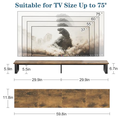 aboxoo 59" Large TV Riser Stand for 32-75 Inch TV, TV Shelf with Steel Legs, Tabletop TV Riser for Home Living Room, Study Office (Brown) - color: Brown, size: 59 inch