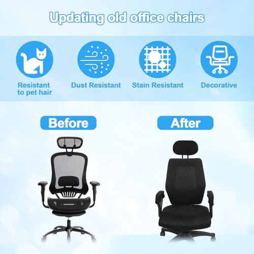 3PCS Office Chair Arm Rest Covers and Chairs Headrest Cover Stretch Armrest Protectors Removable Washable Arm Pads Cover for Office Computer Gaming Desk Chair(Black)