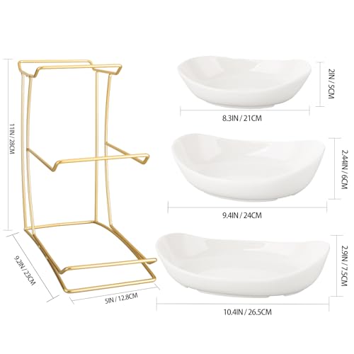 3 Tier White Gold Fruit Bowl and Tray with Metal Stand, Triple Layer Fruit Basket for Snacks, Nuts, Bread, Candy Storage - color: B white triple layer