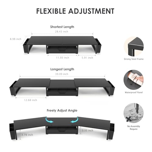 OPNICE Desk Organizers and Accessories, Dual Monitor Stand Riser with Drawer and 2 Pen Holders, Desk Shelf Metal Computer Racks for Office Workspace Organizers, Desktop Organization (Black Metal) - color: Black Metal