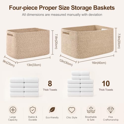 OIAHOMY 4 Pack Storage Baskets for Organizing, Cube Storage Bins for Shelves, Rectangle Storage Baskets With Handles, Woven Baskets for Storage, 16''Lx12''Wx8''H, Brown - color: Brown, size: 16x12x8inch