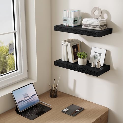 Dreamland 20 Inch Long Floating Shelves in Black,6.7 Inch Deep Floating Shelf for Wall,Large Display & Storage Shelf, Wall Shelf for Bathroom Bedroom Living Room Kitchen Office,Set of 2 - color: Black, size: 20"W x 6.7"D,Set of 2